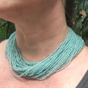 Aqua Iridescent Beaded Choker